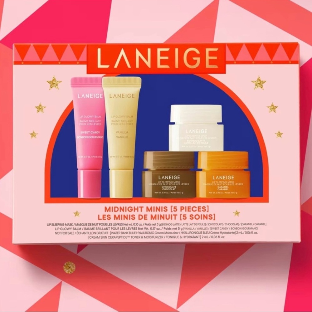 LANEIGE Midnight Minis Skincare Set - Pink, Yellow, White, Brown